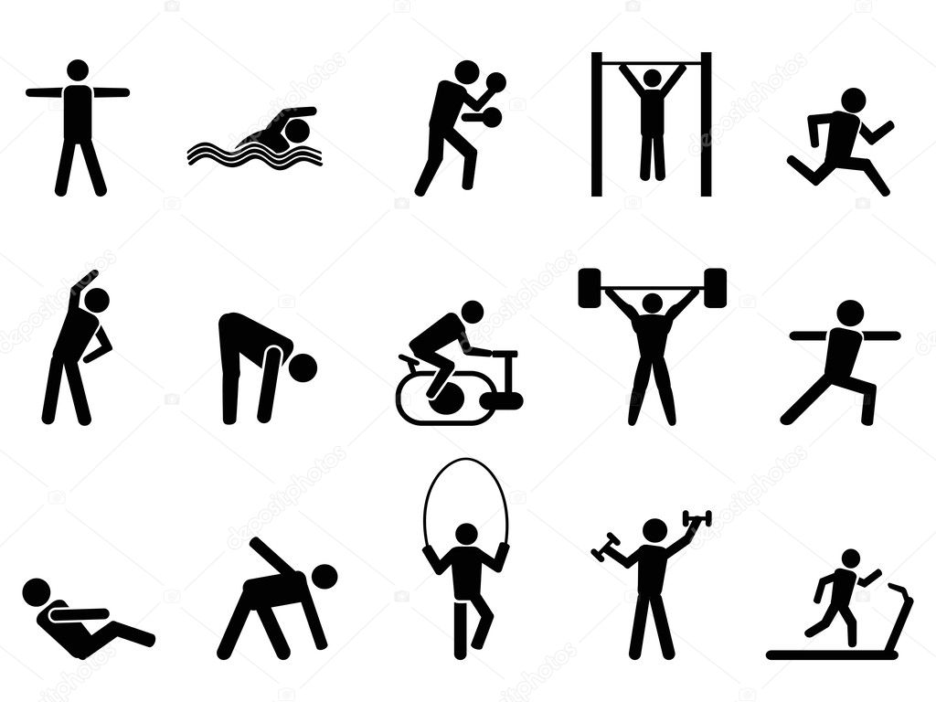 Black fitness people icons set