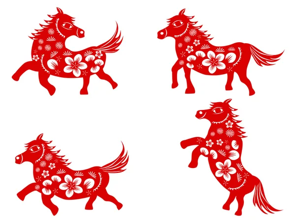 Corte de papel de caballo chino — Vector de stock