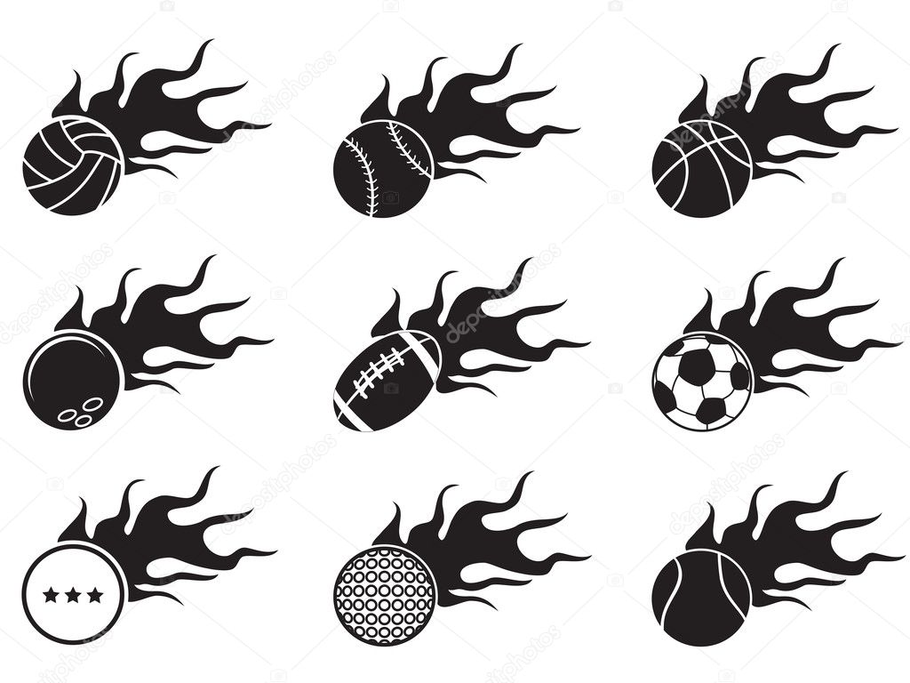 Isolated black fire ball icons from white background