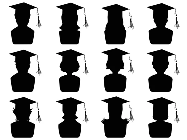 Iconos de cabeza de graduación — Archivo Imágenes Vectoriales