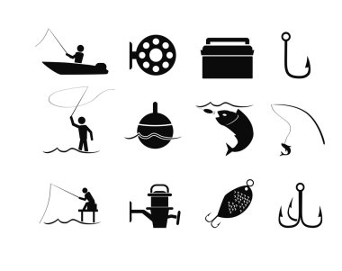 Fishing icons set clipart