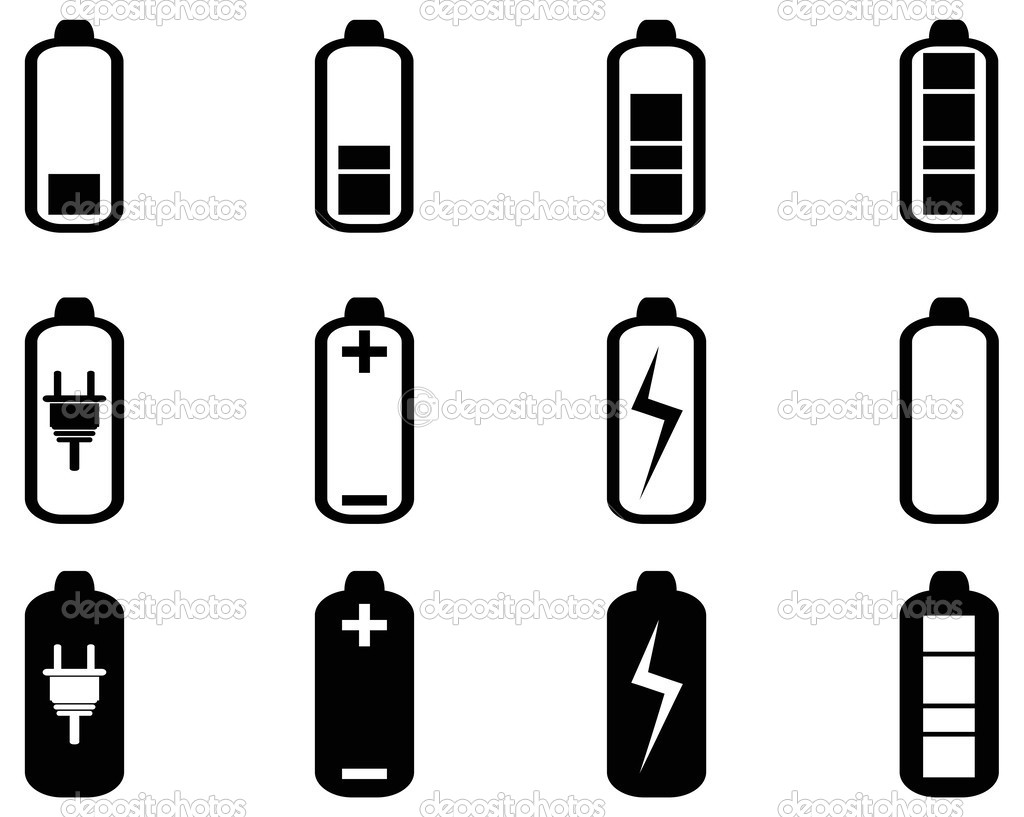 Black battery icons set