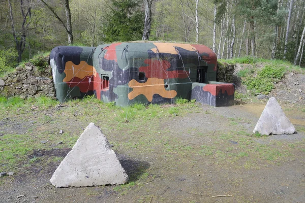 Small historic bunker in camo colors — Stock Photo, Image