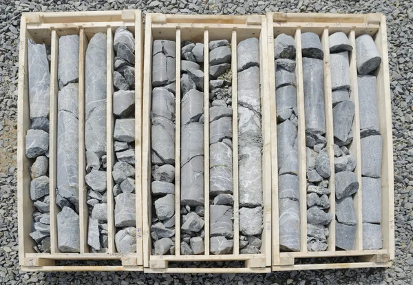 Detail of drill core in the boxes ready for logging — Stock Photo, Image