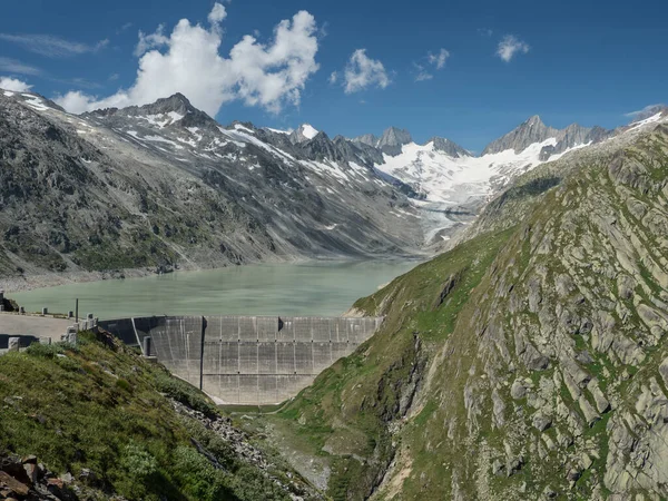 Lac Glaciaire Oberaarsee Avec Barrage Glacier Oberaargletscher Suisse — Photo