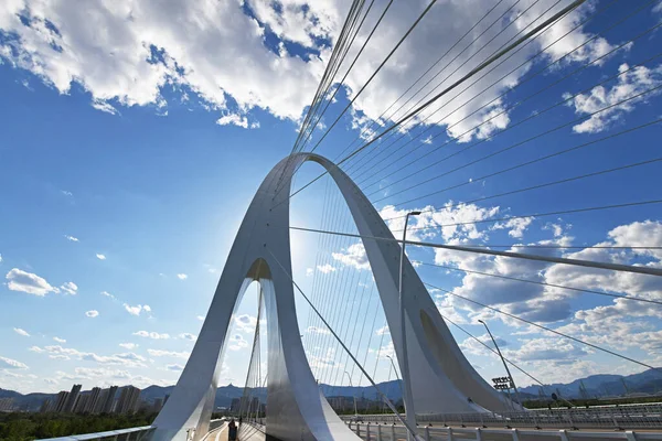great cable-stayed bridge over yongding river in beijing city