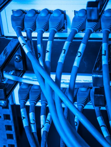 Network hub and patch cables — Stock Photo, Image