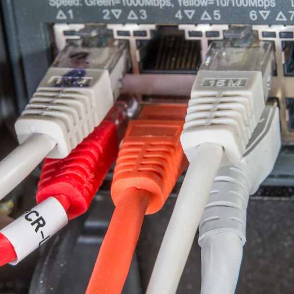 Netzwerk-Hub und Patchkabel — Stockfoto