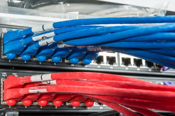 Network hub and patch cables — Stock Photo, Image