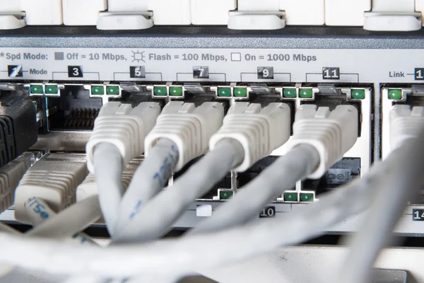 Network hub and patch cables — Stock Photo, Image