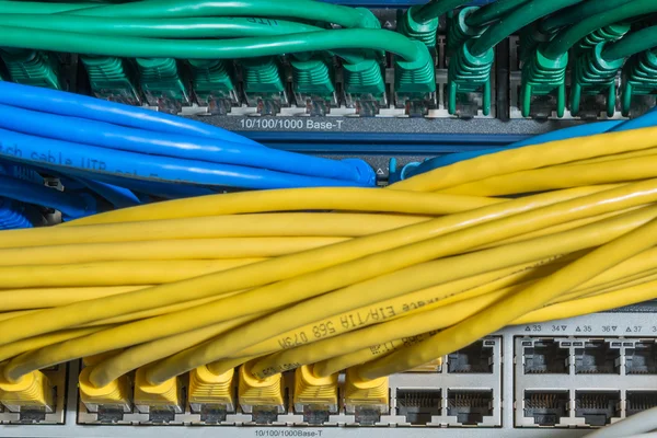 Síťové kabely připojené k přepínači — Stock fotografie
