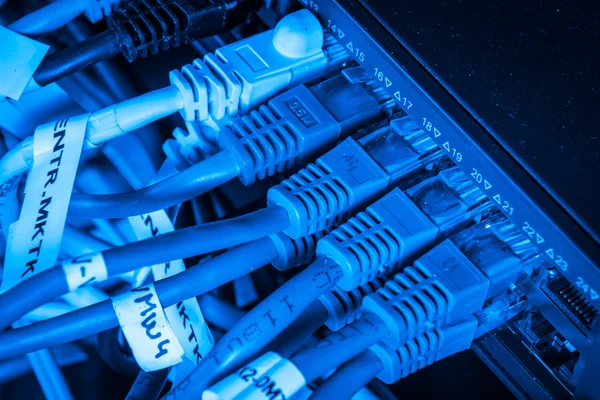 Network hub and patch cables — Stock Photo, Image