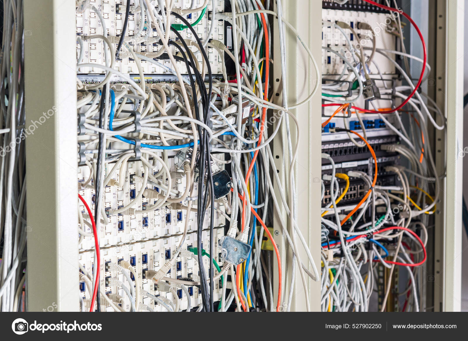 Server Room Rack Tangled Network Cables Creating Messy Untidy Network ...