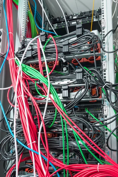 Painel Rede Interruptor Cabos Dentro Centro Dados Internet — Fotografia de Stock