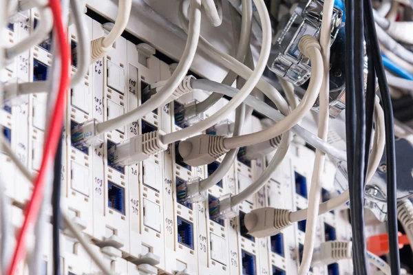 Cables Conexión Conectados Para Cambiar Dentro Sala Servidores —  Fotos de Stock