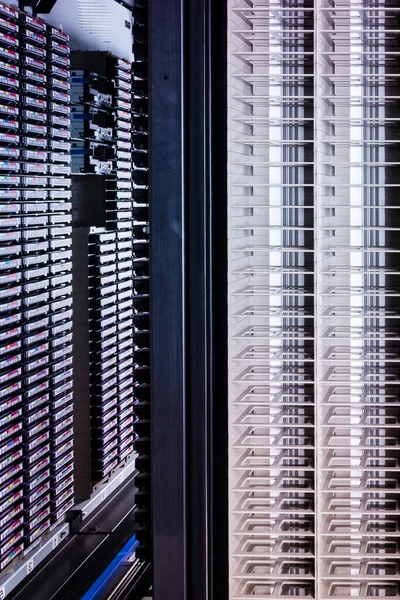 data storage tapes in tall stacks - internet cloud concept
