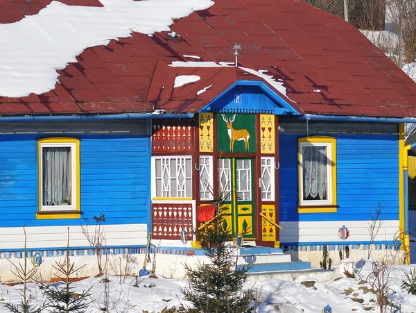 Woody colored house in polish village — Stock Photo, Image