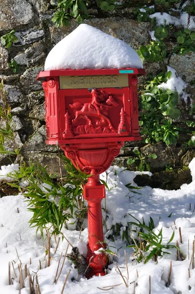 Vintage Red Mailbox Snow — Stock Photo, Image