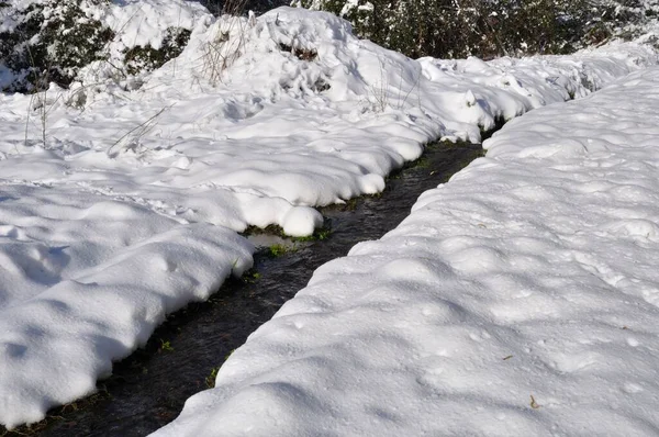布列塔尼的雪地里的水道 — 图库照片