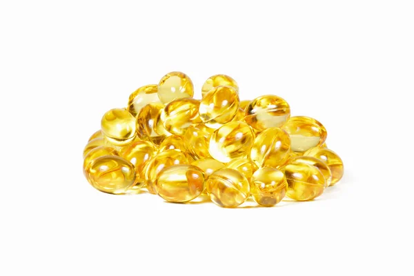 Amarelo omega 3 cápsulas isoladas sobre branco — Fotografia de Stock