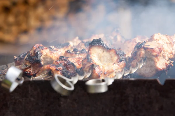 Viande grillée sur une brochette — Photo