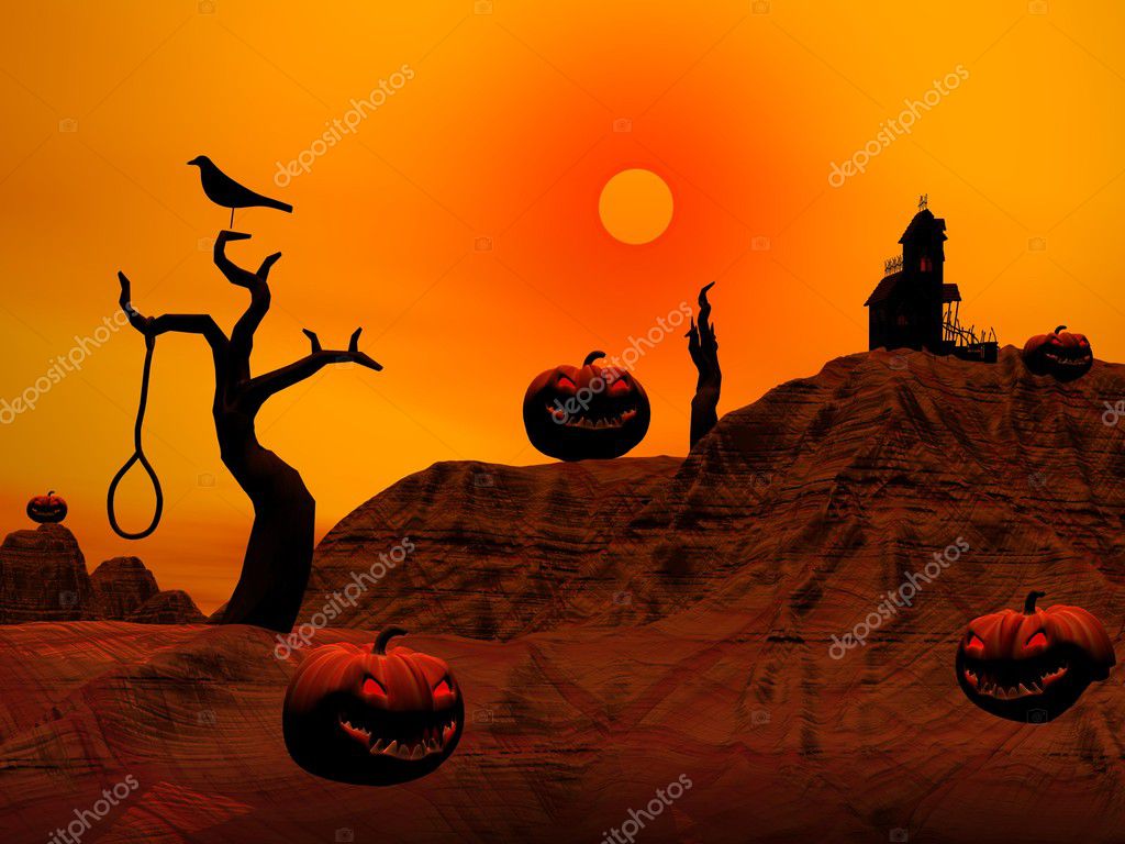 Halloween scene by sunset — Stock Photo © Elenarts 12549960