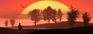 Meditation in the nature by sunset clipart