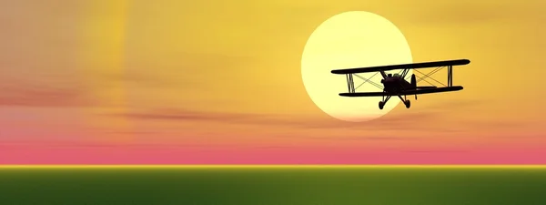 Biplan by sunset — Stock Photo, Image