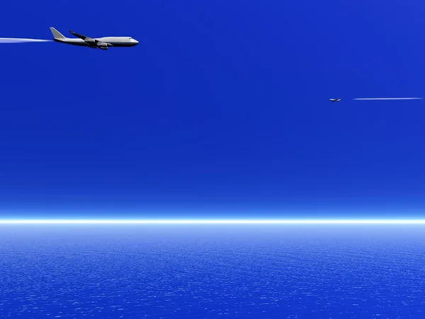 Самолеты над океаном — стоковое фото