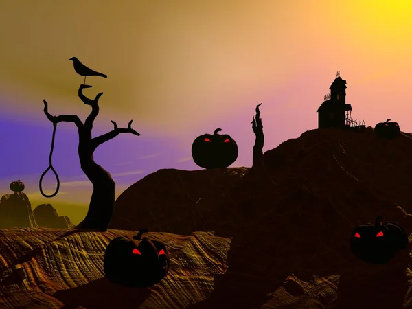Scena Halloween przez zachód słońca — Zdjęcie stockowe