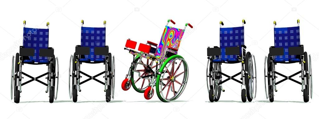 Funny and happy colorful wheelchair