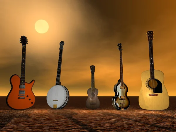 Gitarren, Banjo und Ukulele — Stockfoto