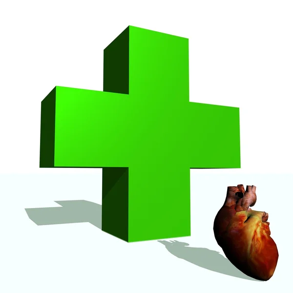 Green cross and heart — Stock Photo, Image