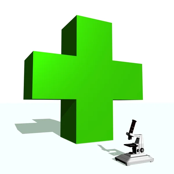 Green cross and microscope — Stock Photo, Image