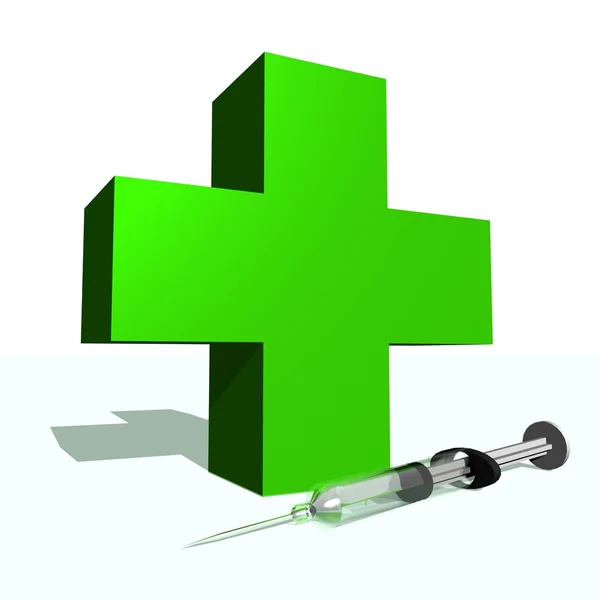 Green cross and syringe — Stock Photo, Image