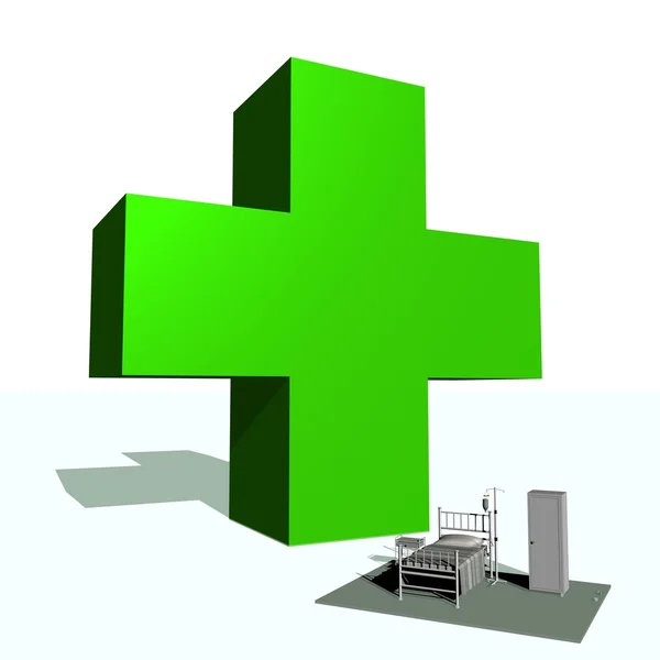 Green cross and hospital room — Stock Photo, Image