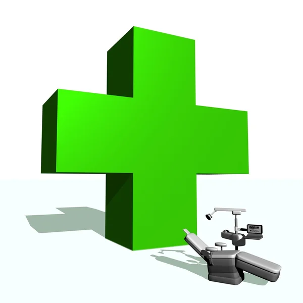 Зеленый крест и стоматологическое кресло — стоковое фото