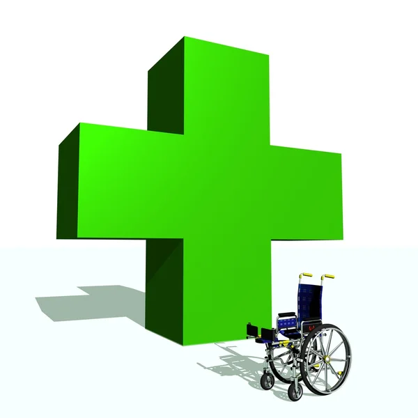 Green cross and whell chair — Stock Photo, Image