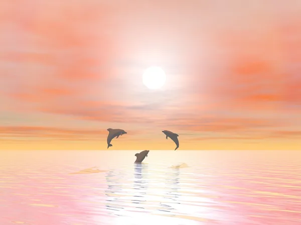 Счастливые дельфины - 3D рендеринг — стоковое фото