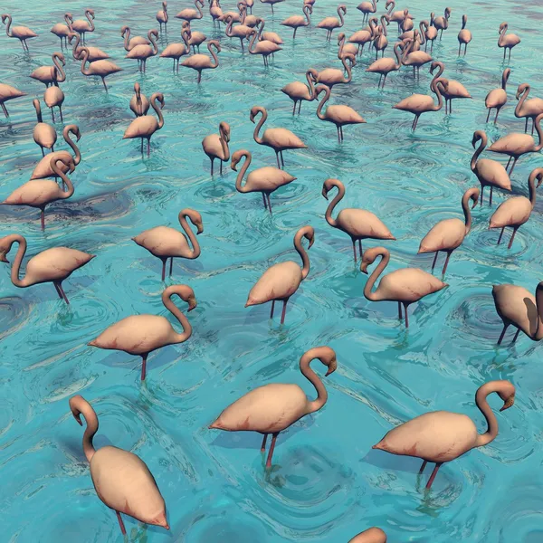 Flock av flamingos - 3d render — Stockfoto