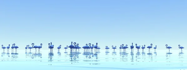 Kudde van Flamingo's - 3d render — Stockfoto