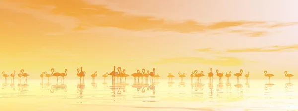 Flock av flamingos - 3d render — Stockfoto