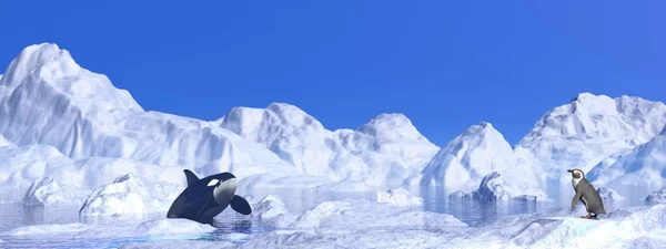 Meeting among icebergs - 3D render — Stock Photo, Image