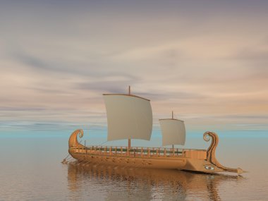 Greek trireme boat - 3D render clipart