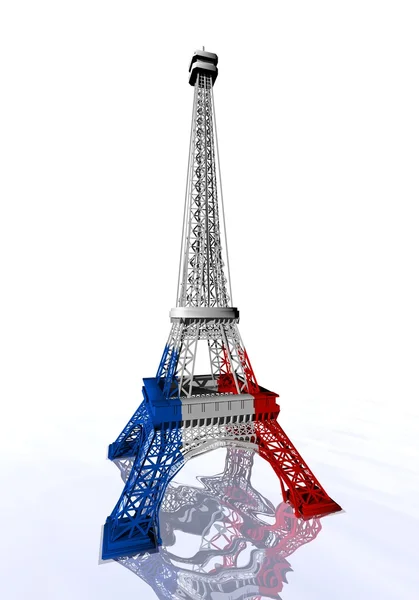 Couleurs du drapeau français sur la tour Eiffel - rendu 3D — Photo