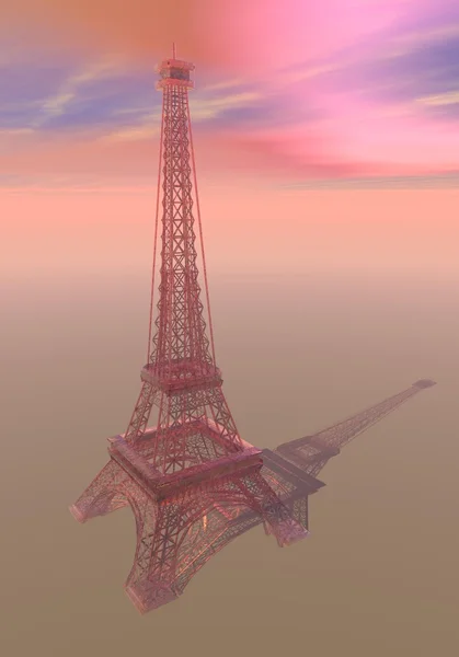 Eiffel tower made of pink transparent glass - 3D render — Stock Photo, Image