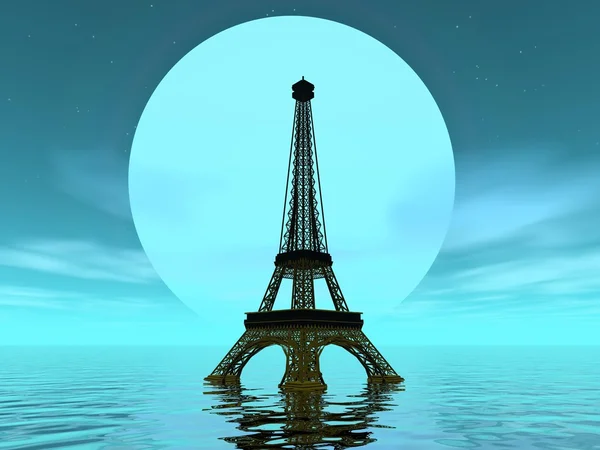 Eiffel tower by moonlight - 3D render — Stock Photo, Image