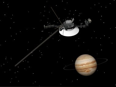 Voyager uzay yakın Jüpiter ve onun bilinmeyen - 3d render ring