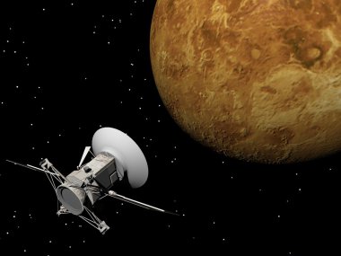 Magellan spacecraft near Venus planet - 3D render clipart