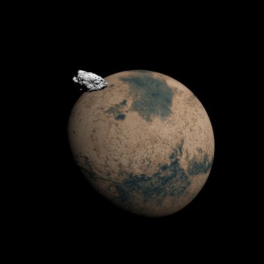 Mars planet and Deimos satellite - 3D render clipart